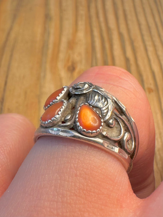 Southwestern Mussel Shell Floral 925 Sterling Silver Size P Ring
