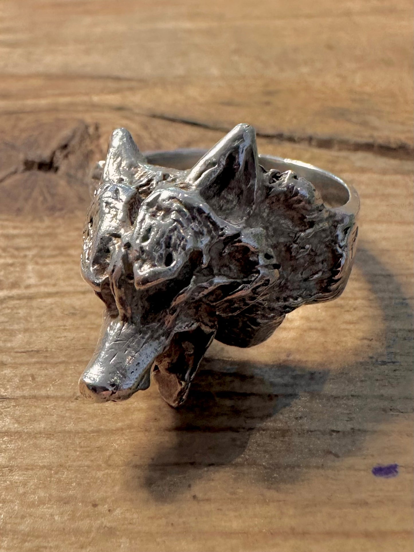 Vintage Wolf Head 925 Silver Size T Ring