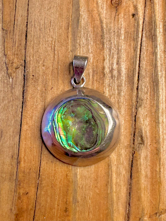 Modern Abalone Circle 925 Sterling Silver Pendant