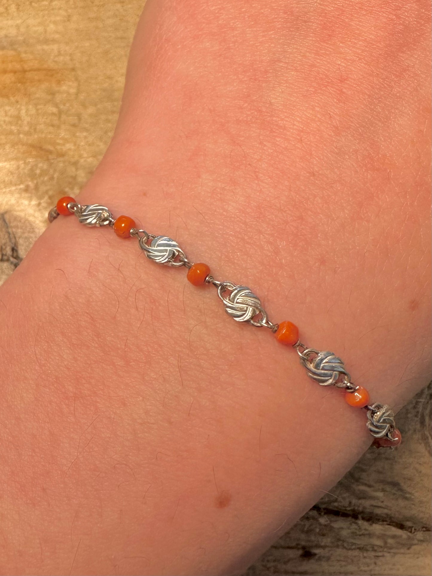 Vintage Delicate Coral 835 Silver 6 inch Bracelet