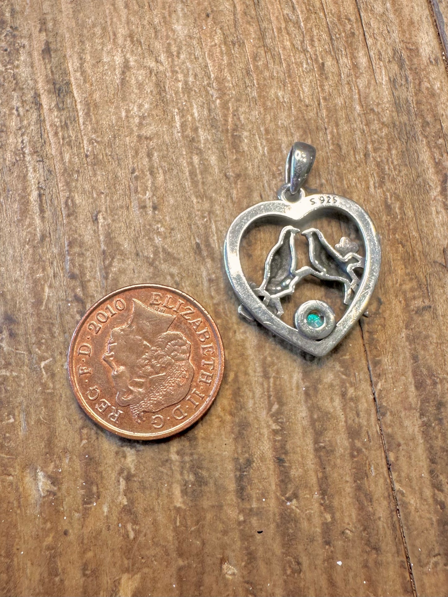 Love Birds Decorative Blue Circle 925 Sterling Silver Pendant