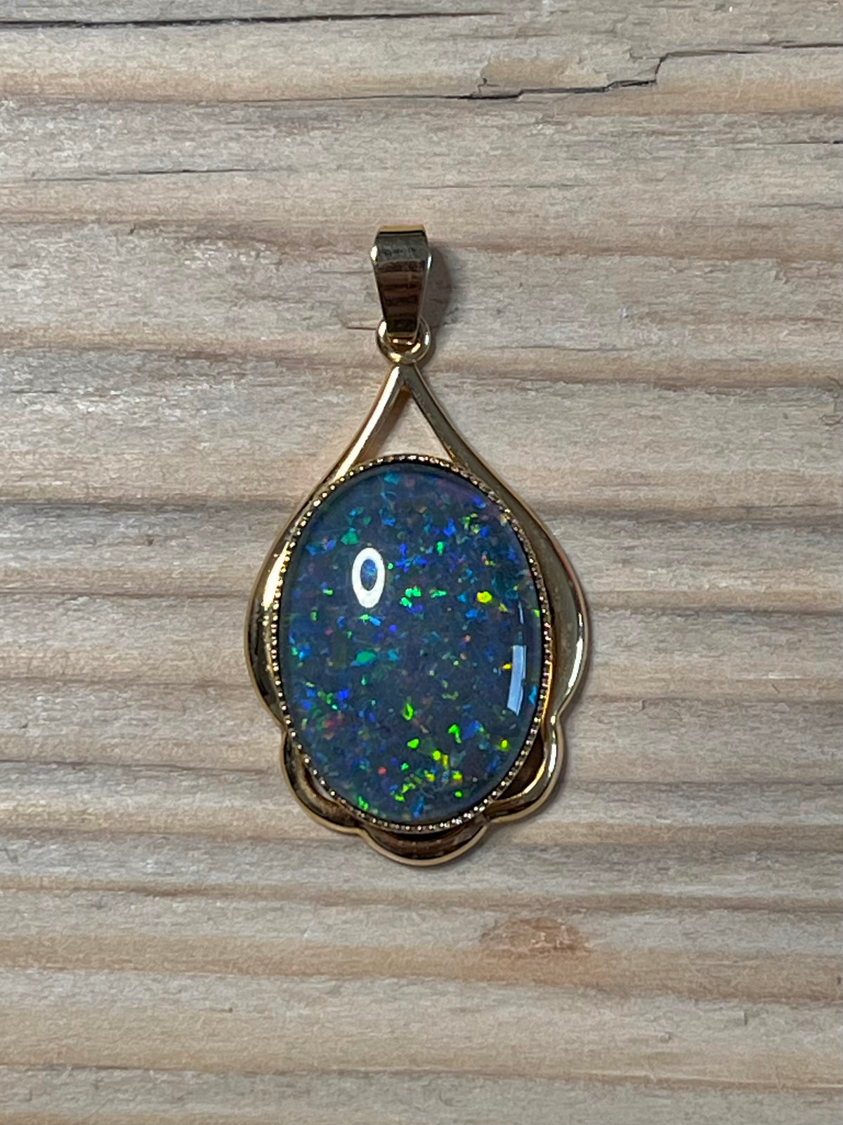Oval Opal Gold Plated 925 Sterling Silver Pendant