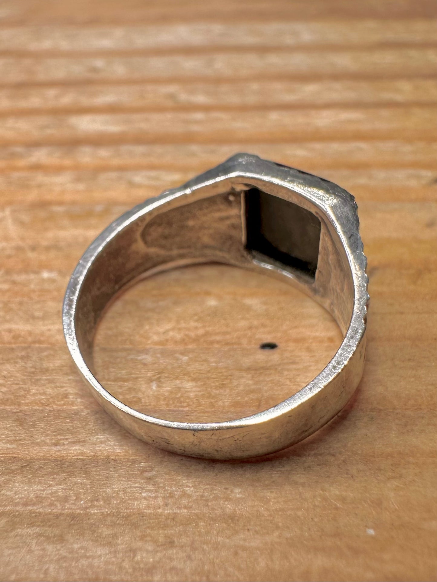 Vintage Onyx Textured Signet 925 Sterling Silver Size K Ring