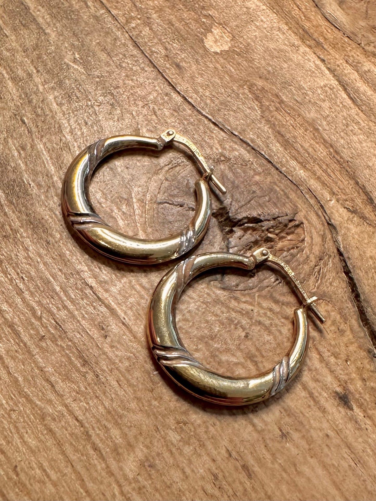 Vintage 9ct Gold Boned 925 Silver Hoop Earrings