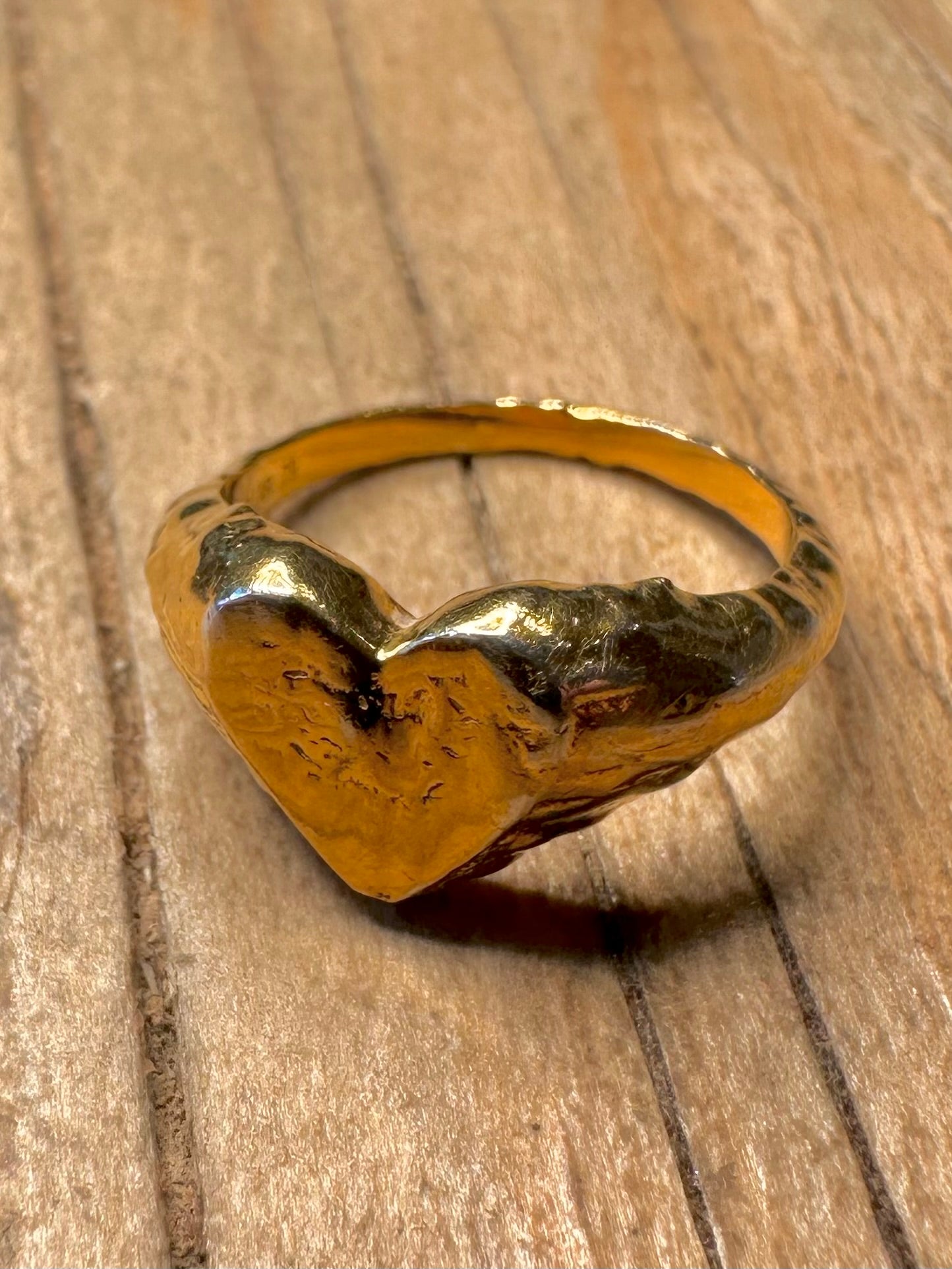 Modernist Heart Textured Gold on 925 Sterling Silver Size J1/2 Ring