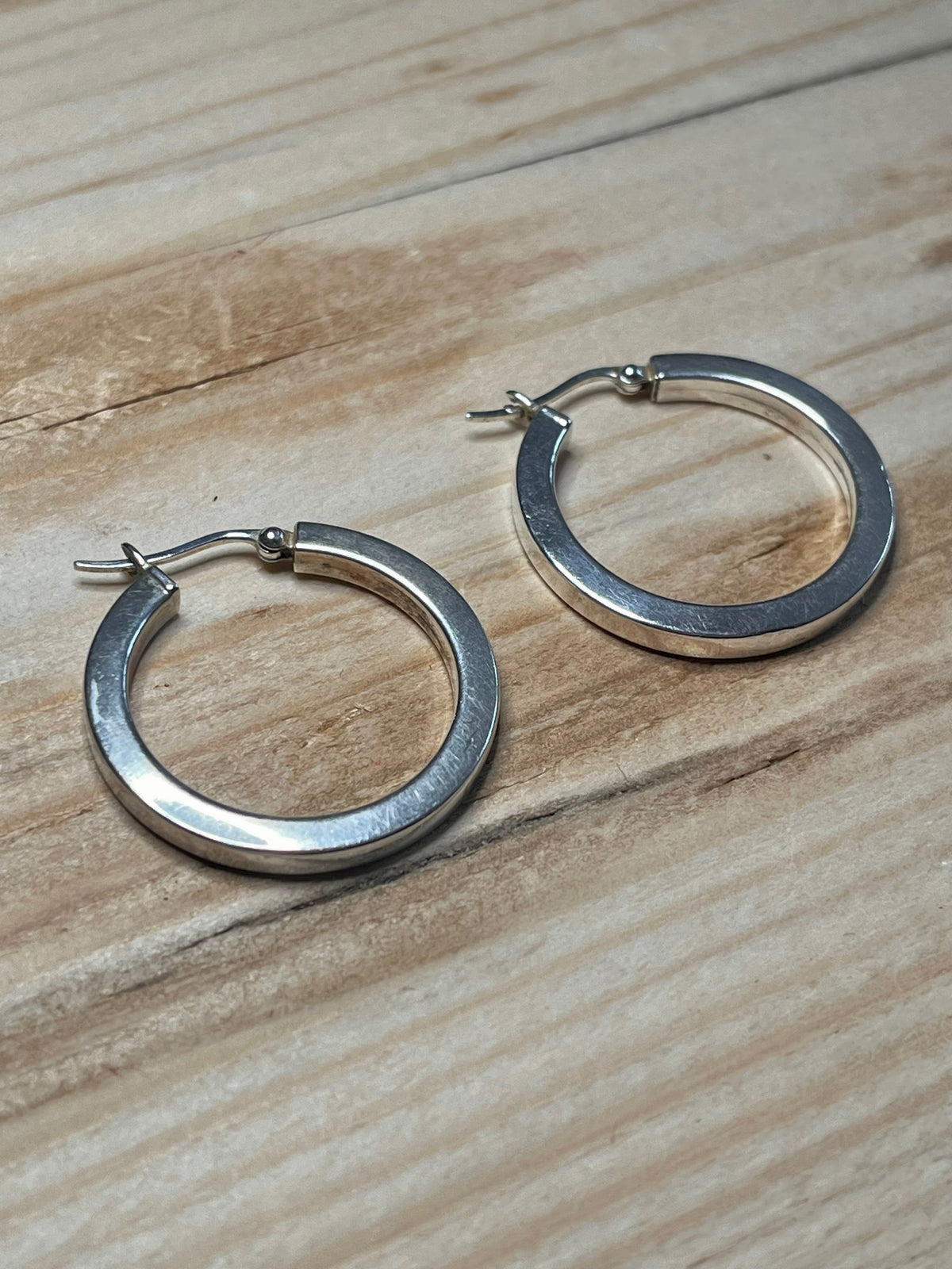 Flat Chunky 925 Sterling Silver Hoop Earrings