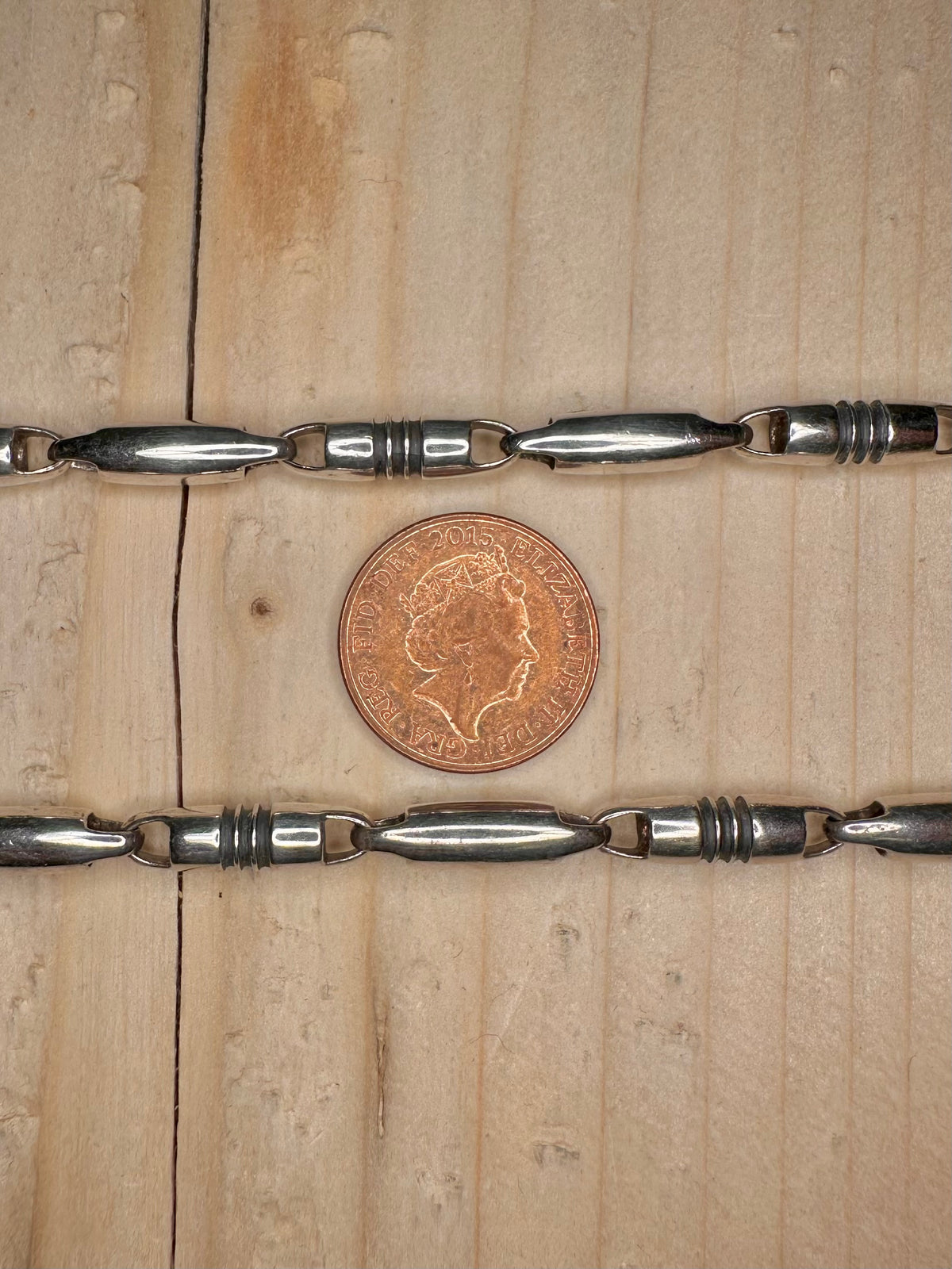Barrel Link Chain 925 Sterling Silver 15.25 inch Necklace