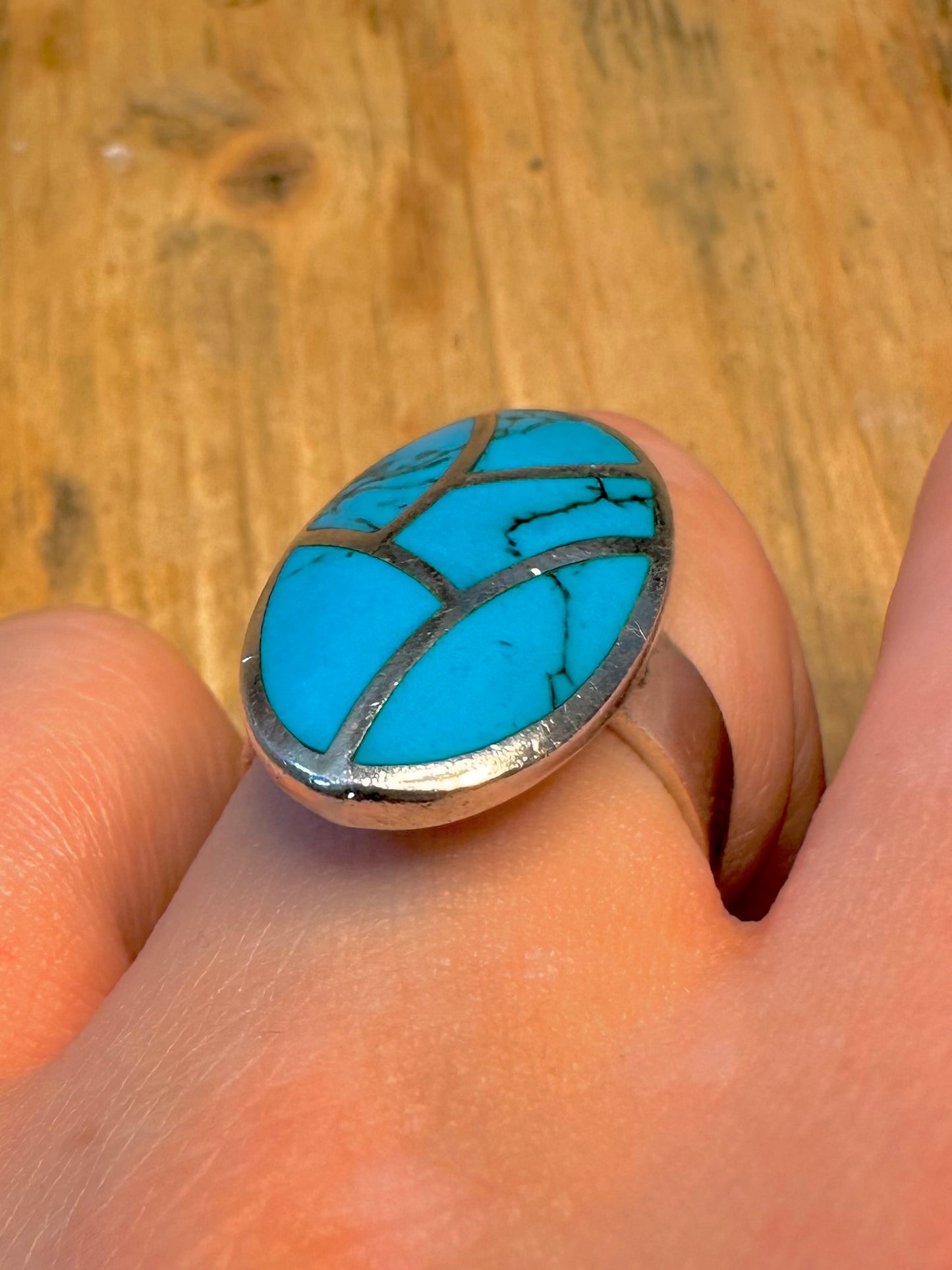 Howlite Mosiac Oval 925 Sterling Silver Size P Ring