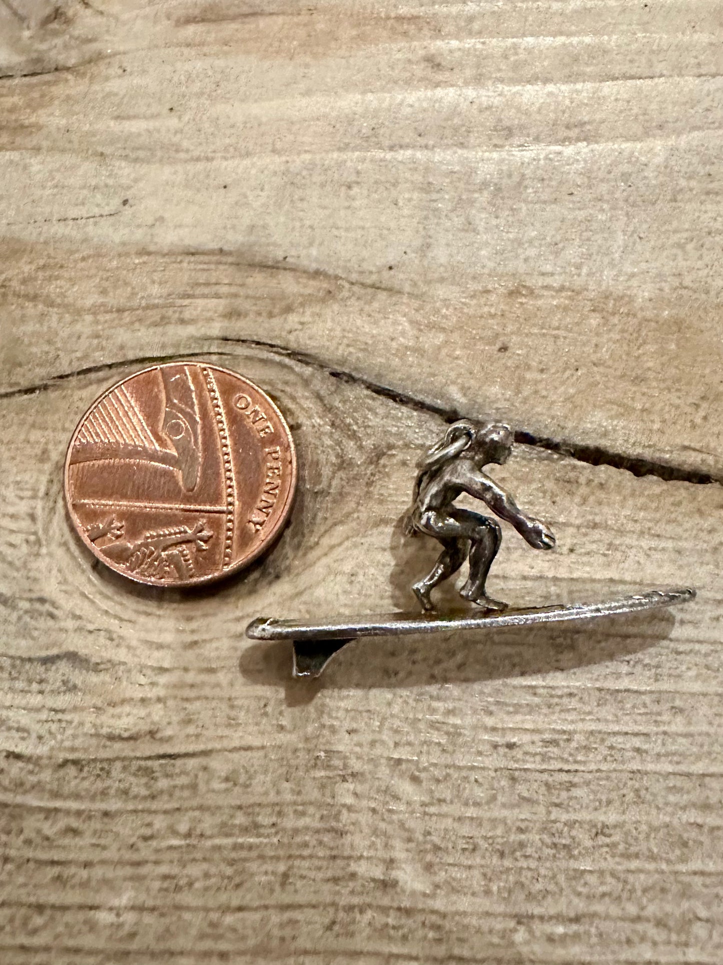 Vintage Surfer on Surfboard 925 Silver Pendant