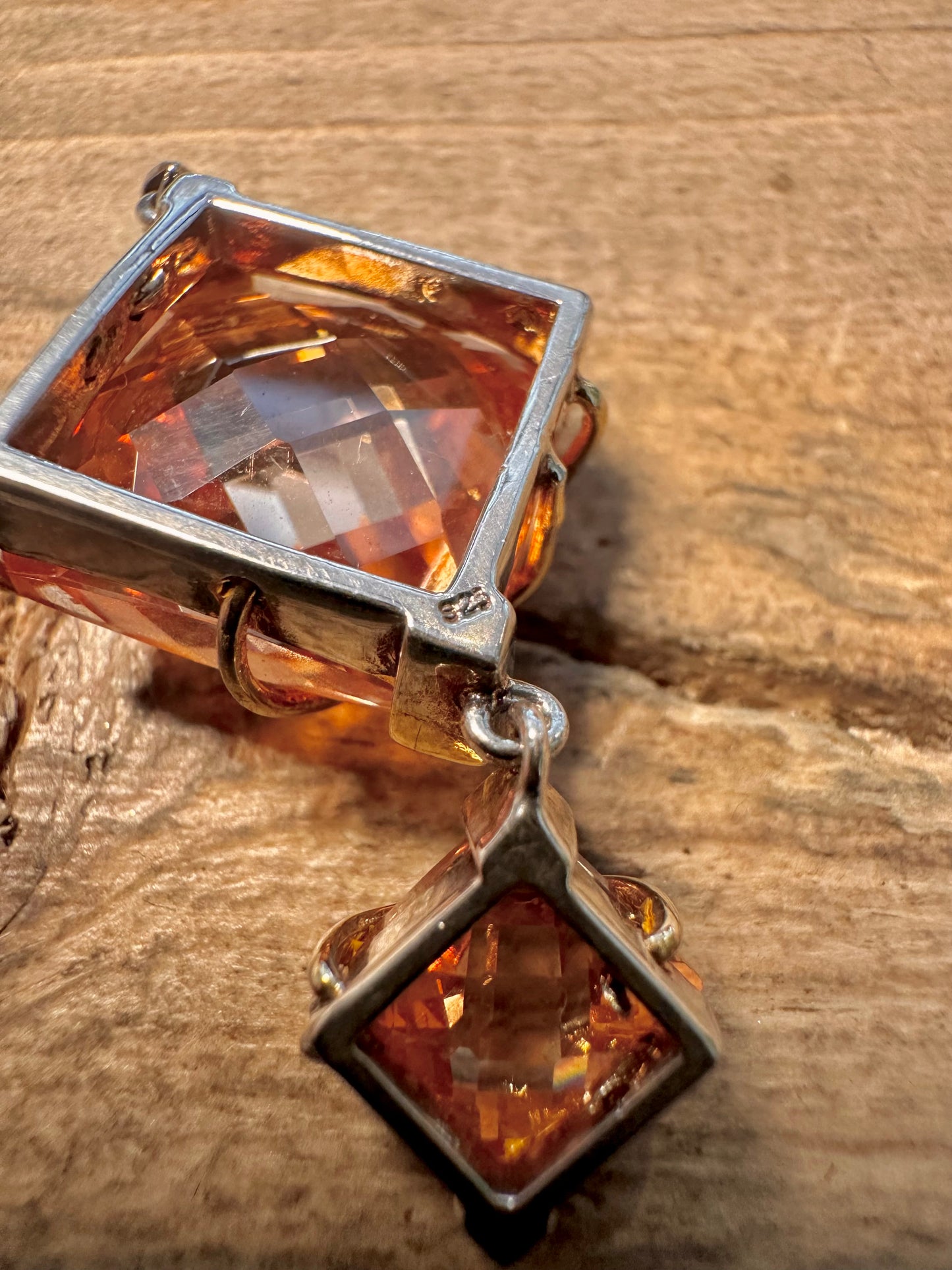 Abstract Faceted Citrine Dangle 925 Silver Pendant