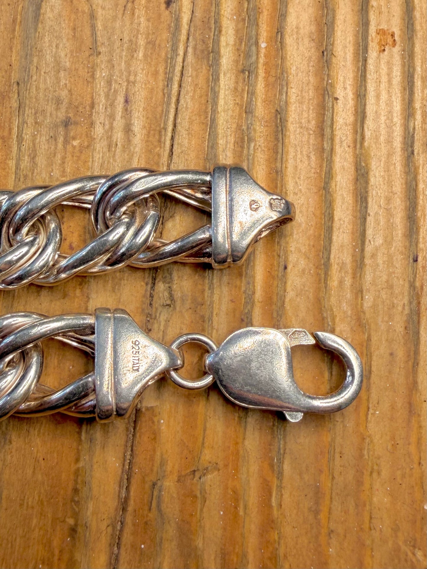 Chunky Double Link Curb Chain Italy 925 Sterling Silver 8 inch Bracelet