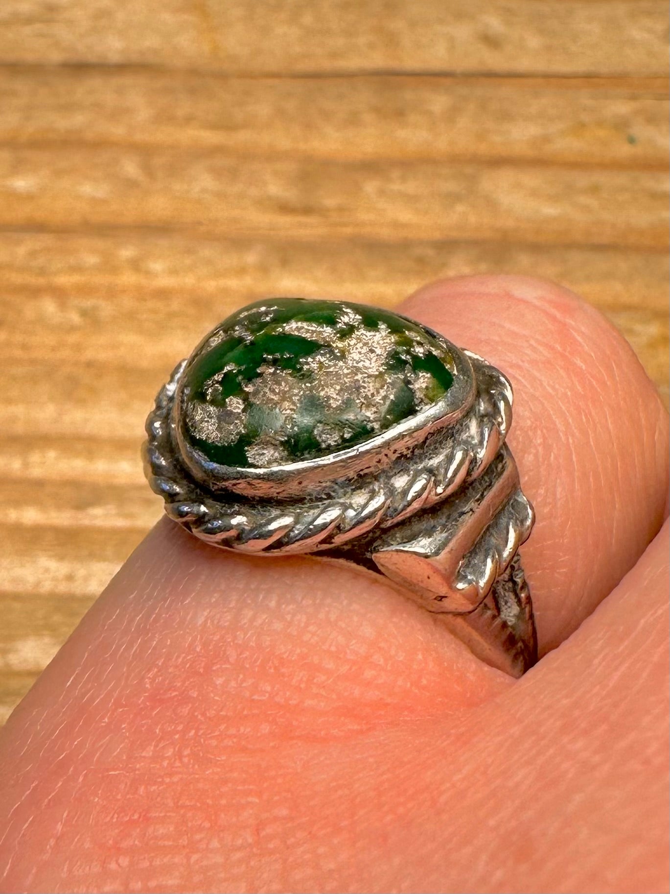 Vintage Navajo Turquoise Maker WJ and 925 Sterling Silver Size J Ring
