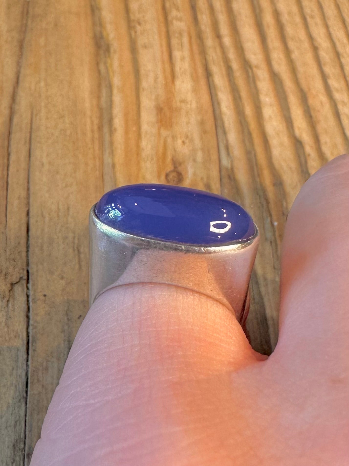 Blue Oval Shaped 925 Sterling Silver Size M Ring