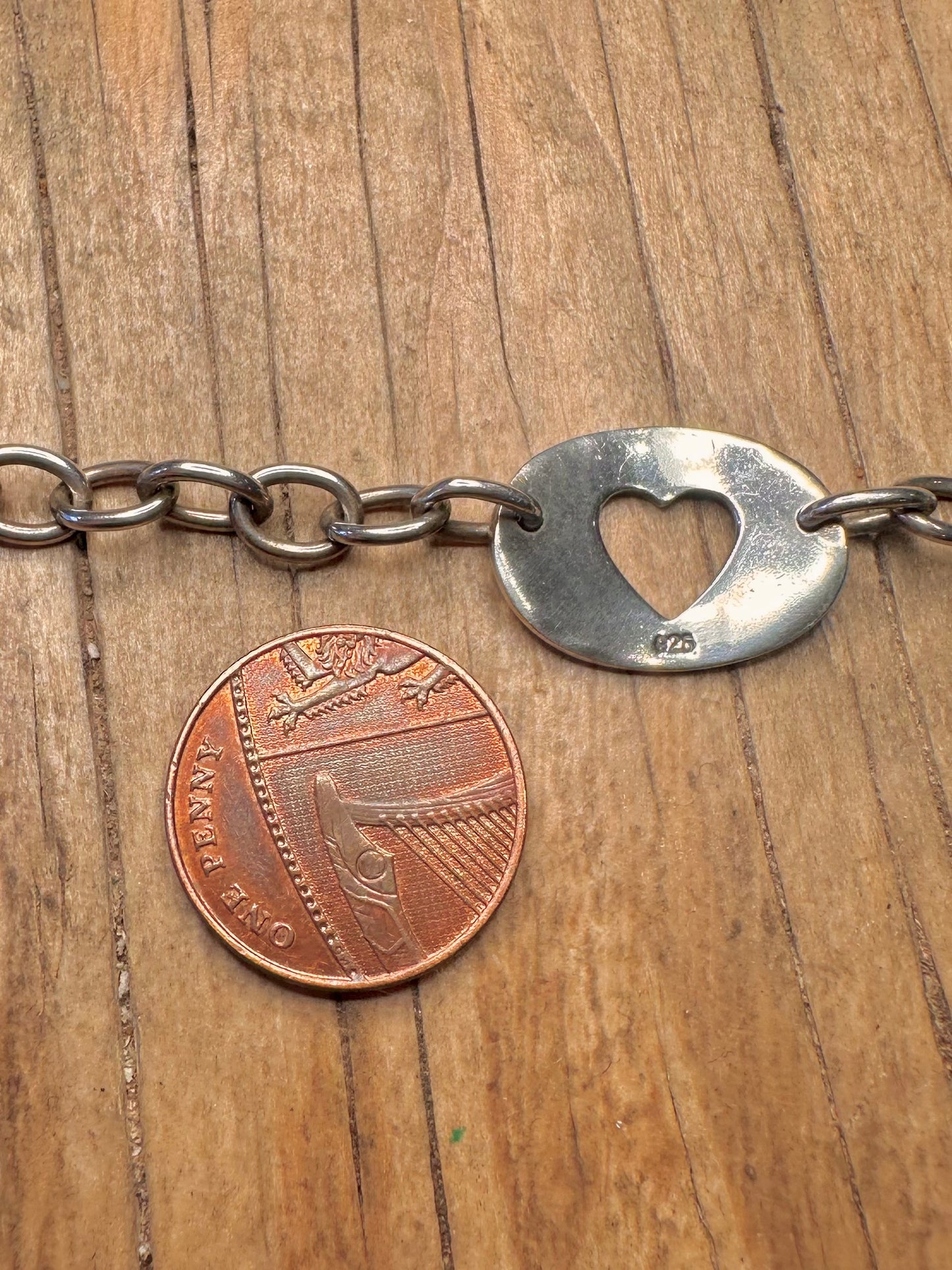 Modernist Heart Tag Oval Link Chain 925 Sterling Silver 16 inch Necklace