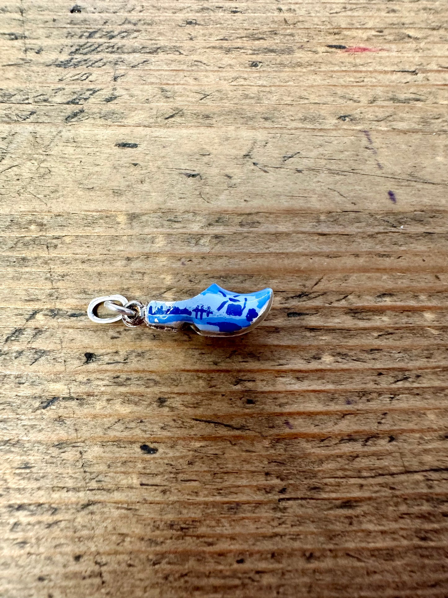 Vintage Blue Enamel Clog Silver Charm Pendant