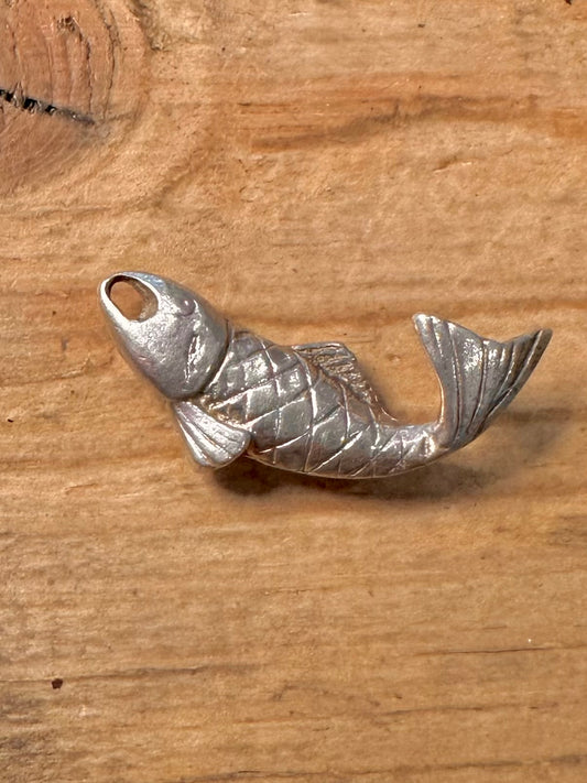 Vintage Solid Fish 925 Silver Charm Pendant