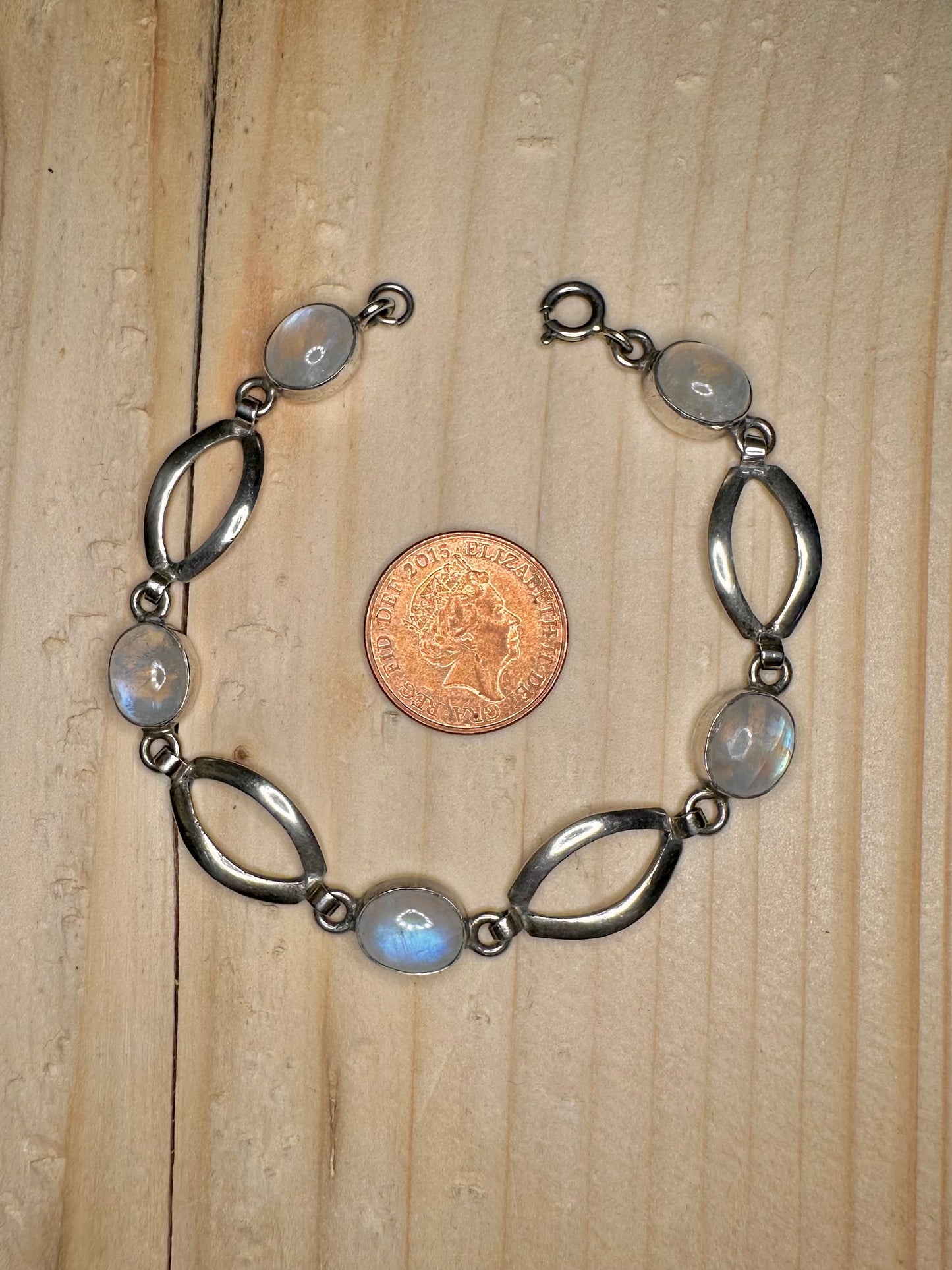 Rainbow Moonstone Oval Link 925 Sterling Silver 7.25 inch Bracelet