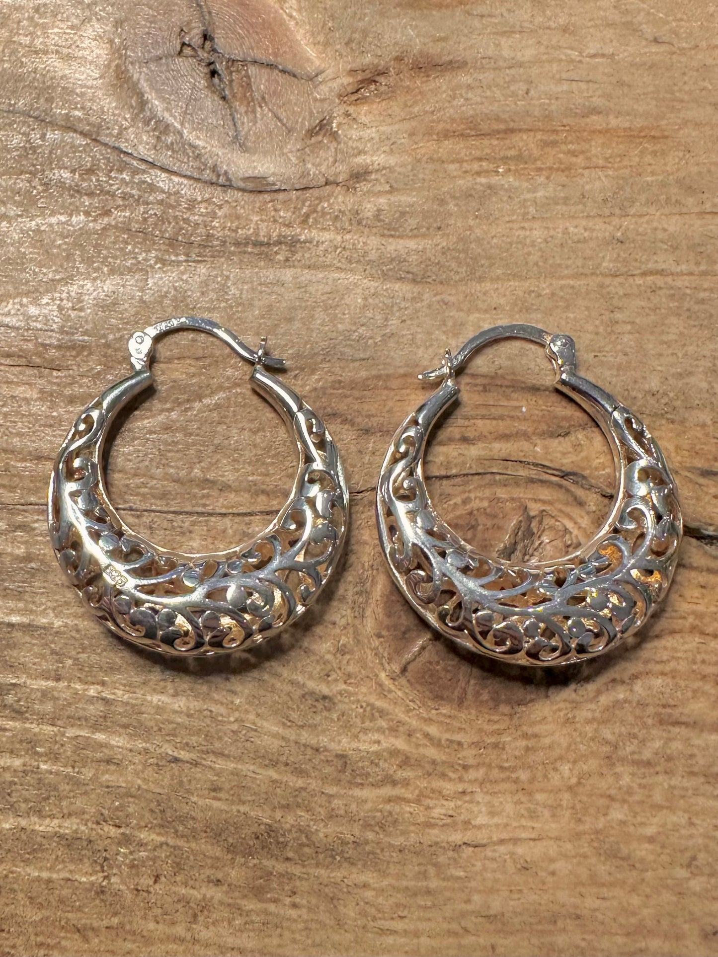 Vintage Filigree Hoops 925 Silver Earrings
