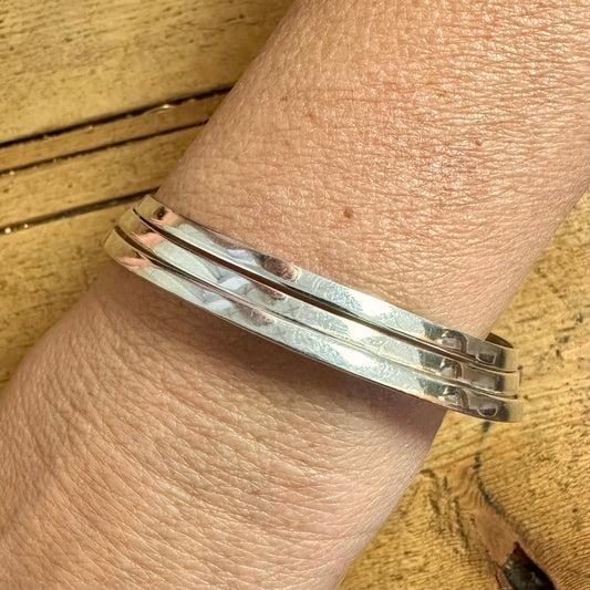 Abstract Three Row Curved Cuff 925 Silver Bangle
