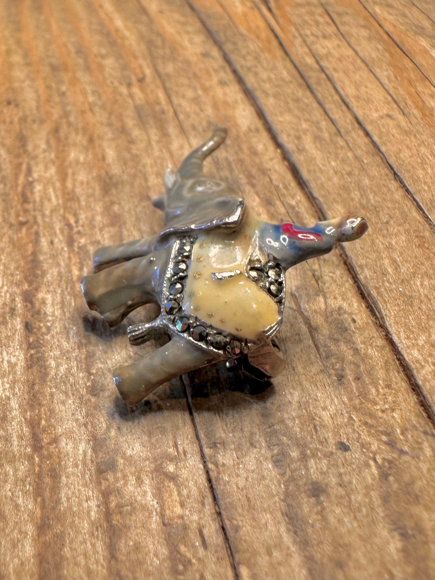 Emaille Elefant Markasit 925 Sterling Silber Brosche