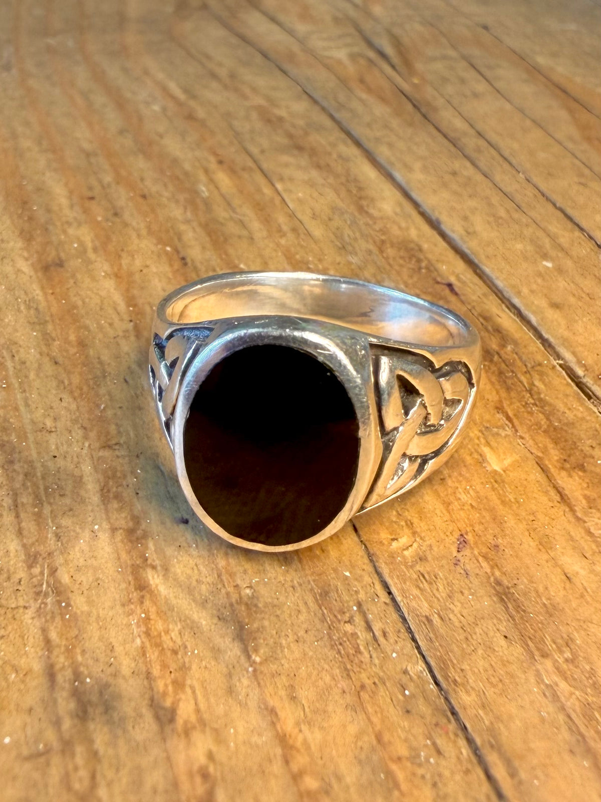 Black Stone Celtic Signet 925 Sterling Silver Size T1/2 Ring