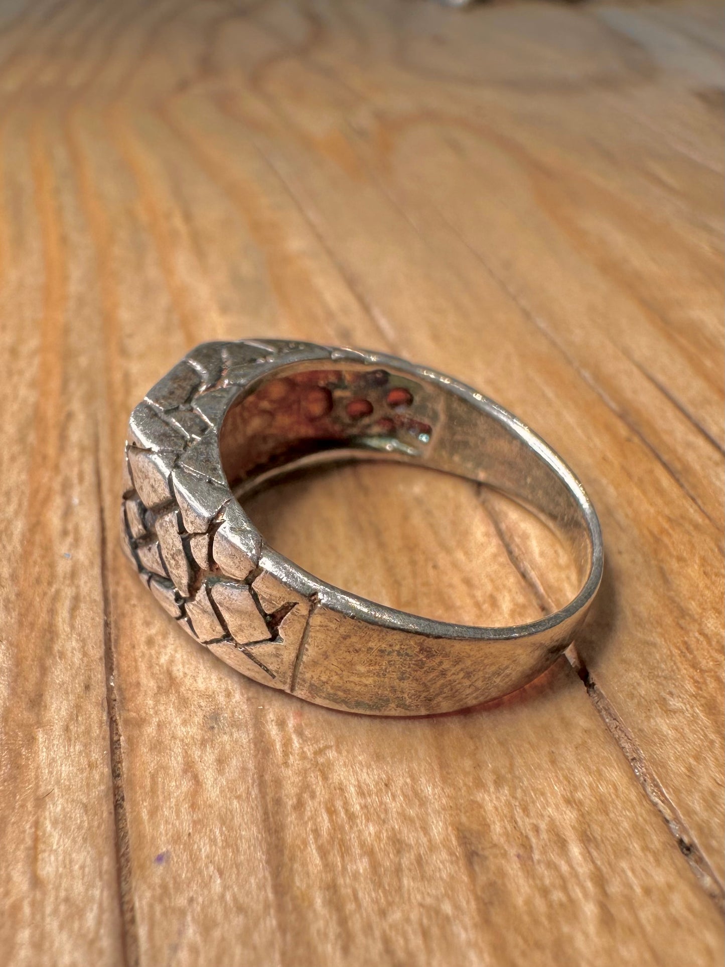 Vintage CZ Signet Textured 925 Sterling Silver Size P Ring