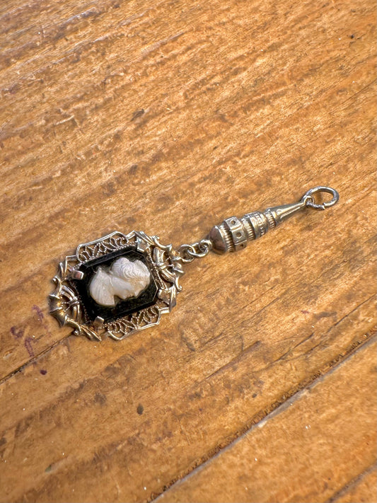 Black Cameo Dangle Ornate 925 Sterling Silver Pendant