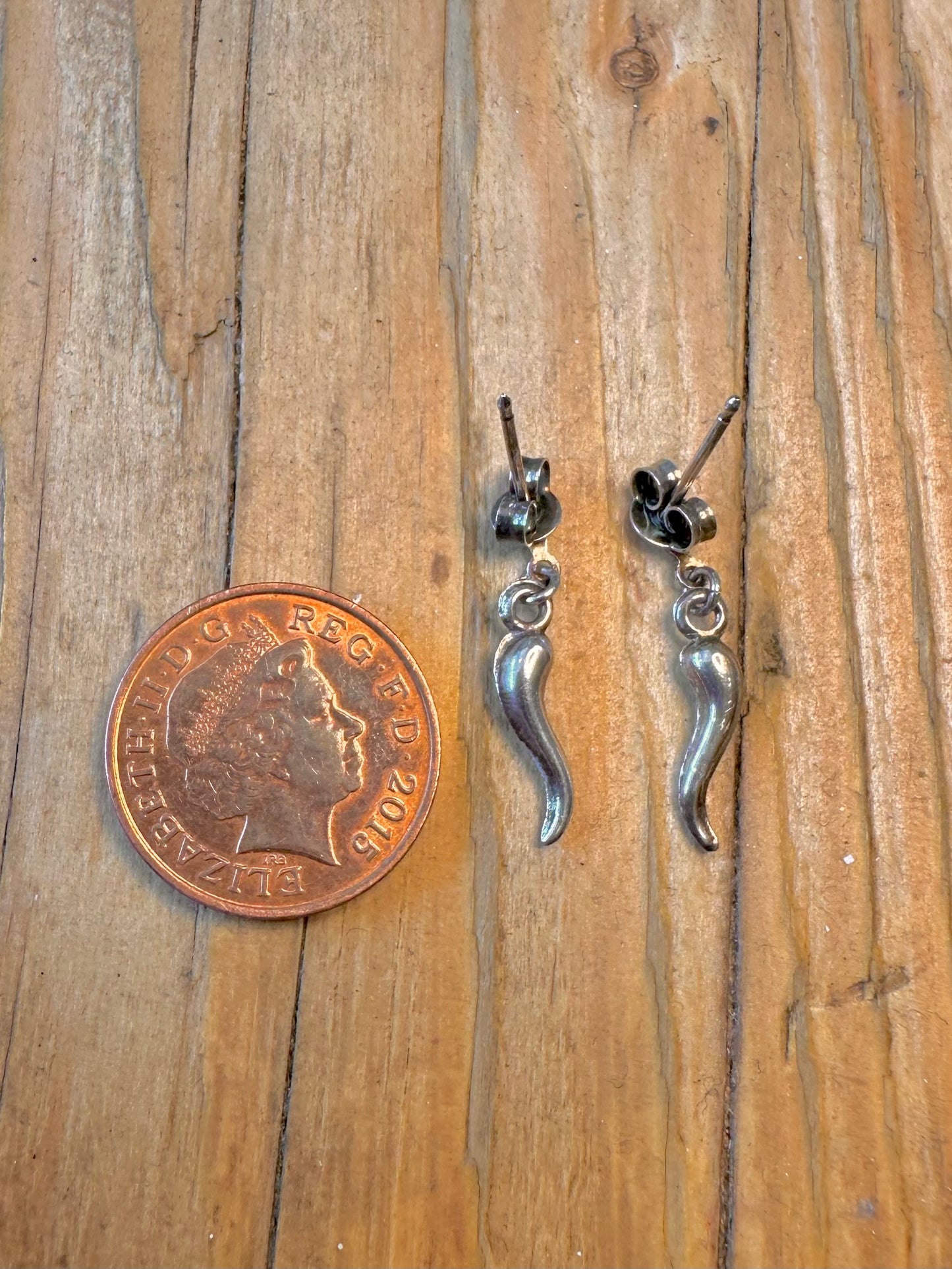 Horn Cornicello Dangle 925 Sterling Earrings