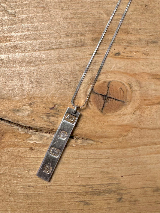 Vintage 1978 Ingot and S Link Chain 925 Silver Necklace Pendant