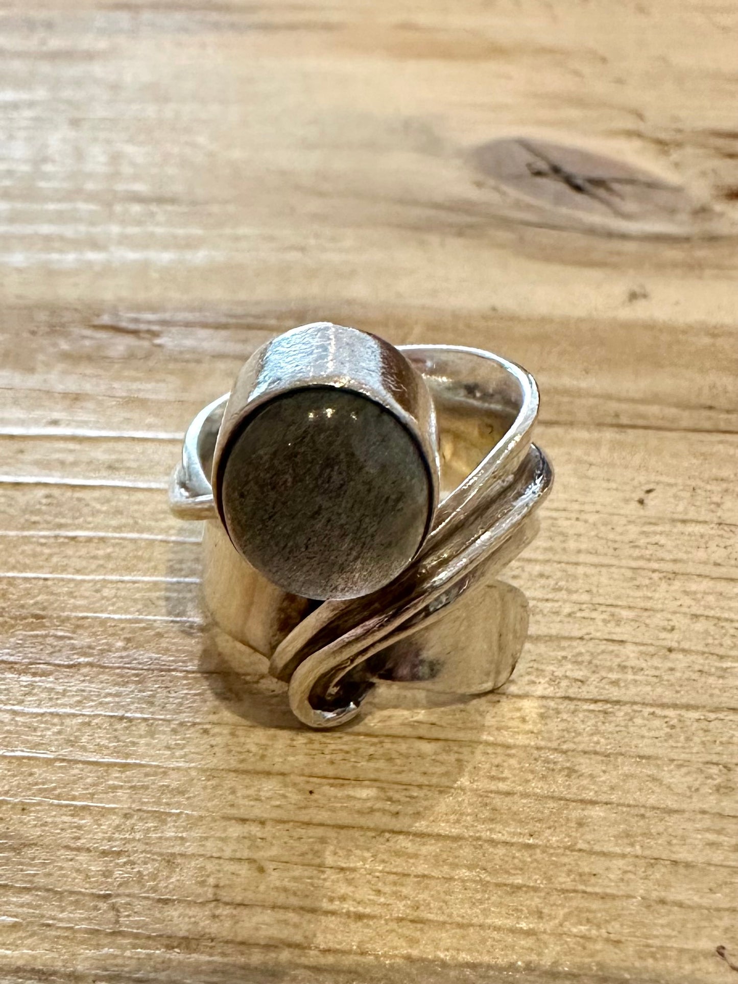 Abstract Labradorite Layer 925 Silver Size M Ring