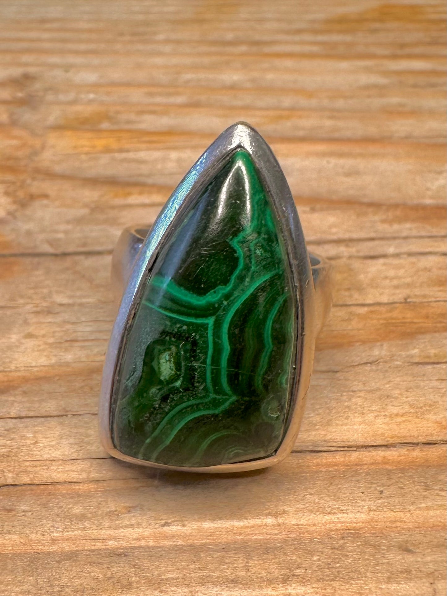 Vintage Malachite Teardrop 925 Sterling Silver Size N1/2 Ring