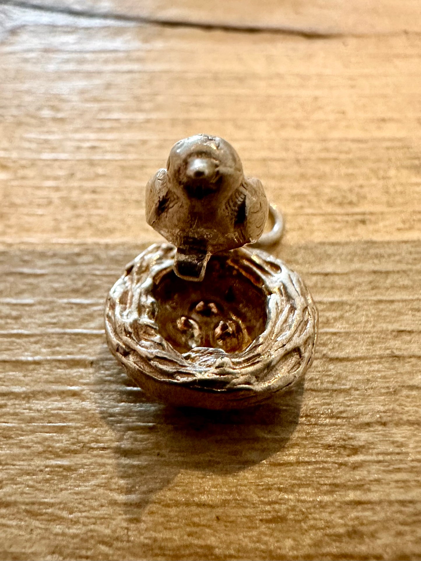 Vintage Bird and Nest Articulated 925 Silver Charm Pendant