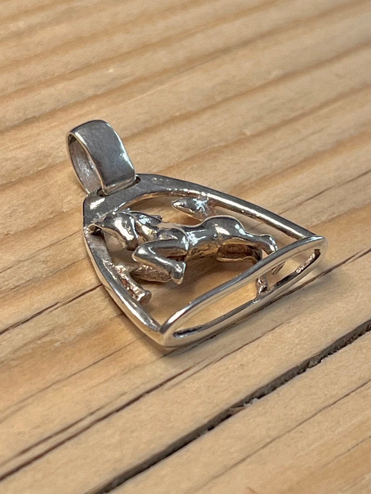 Horse in Ridding Stirrup 925 Sterling Silver Pendant