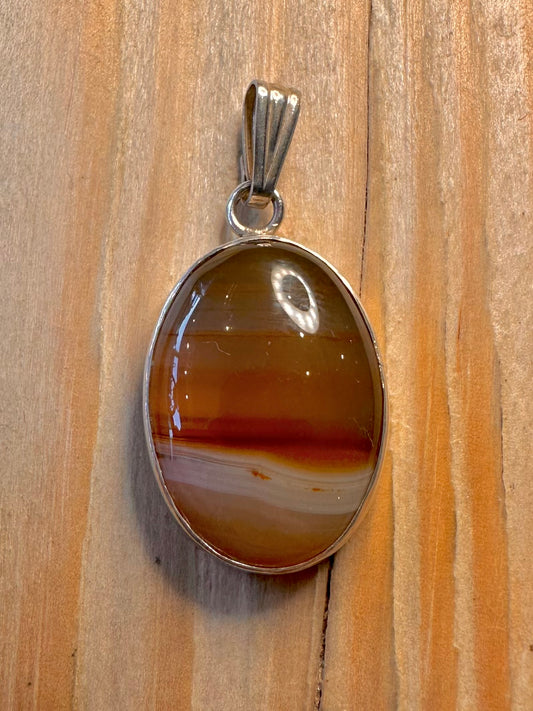 Vintage Banded Agate 925 Silver Pendant