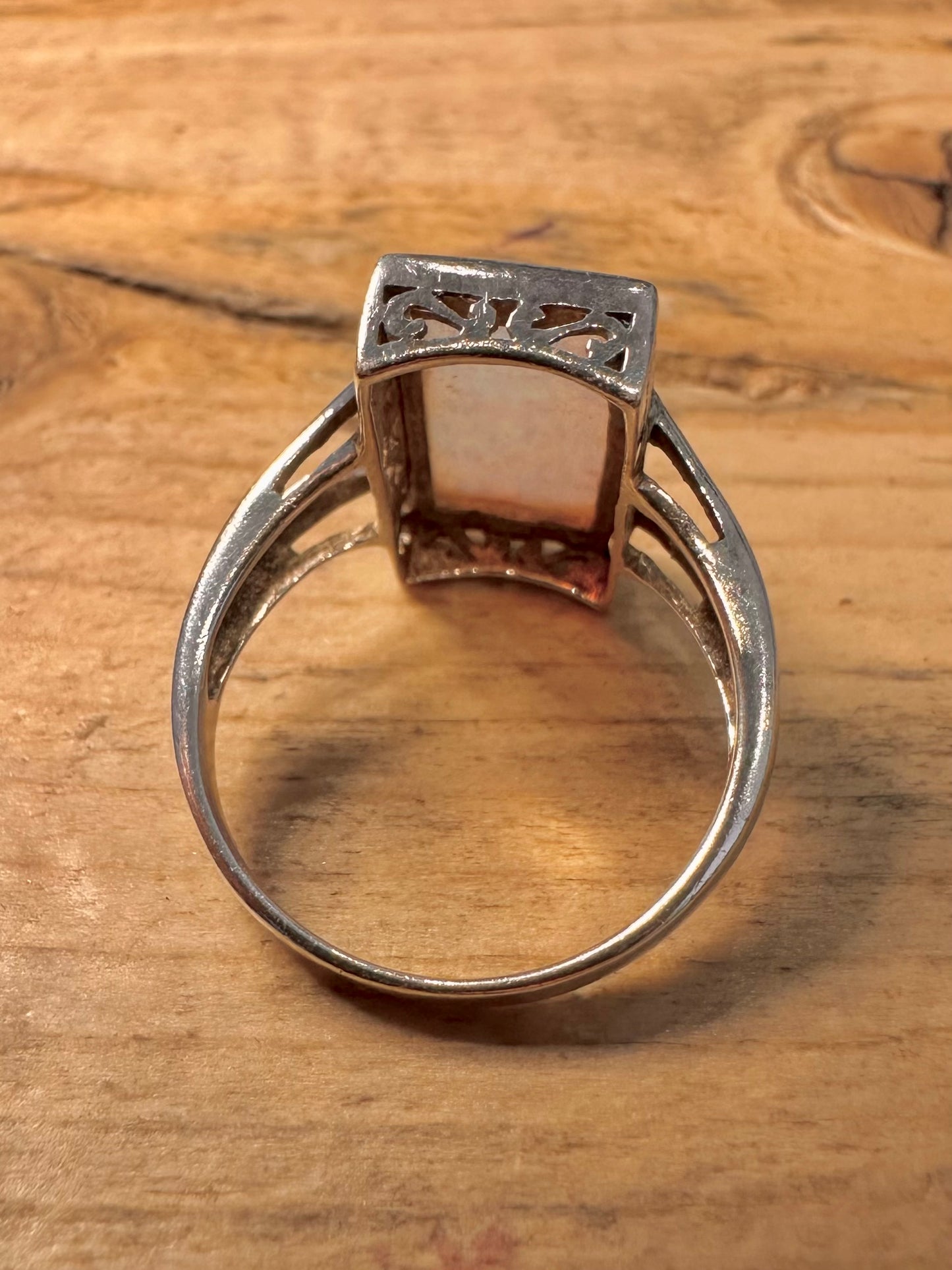 Modernist Opal Rectangle 925 Silver Size Q Ring