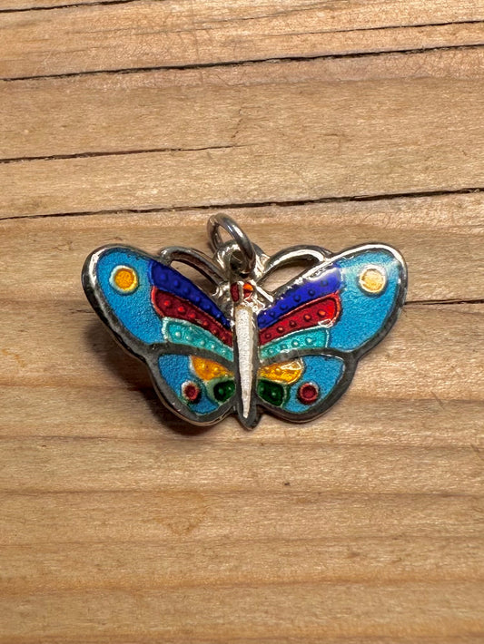 Vintage Enamel Butterfly 925 Sterling Silver Pendant