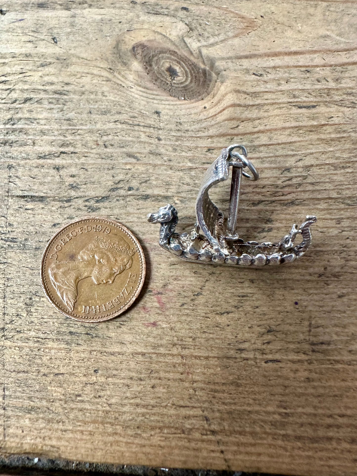 Vintage Viking Ship 925 Silver Charm Pendant