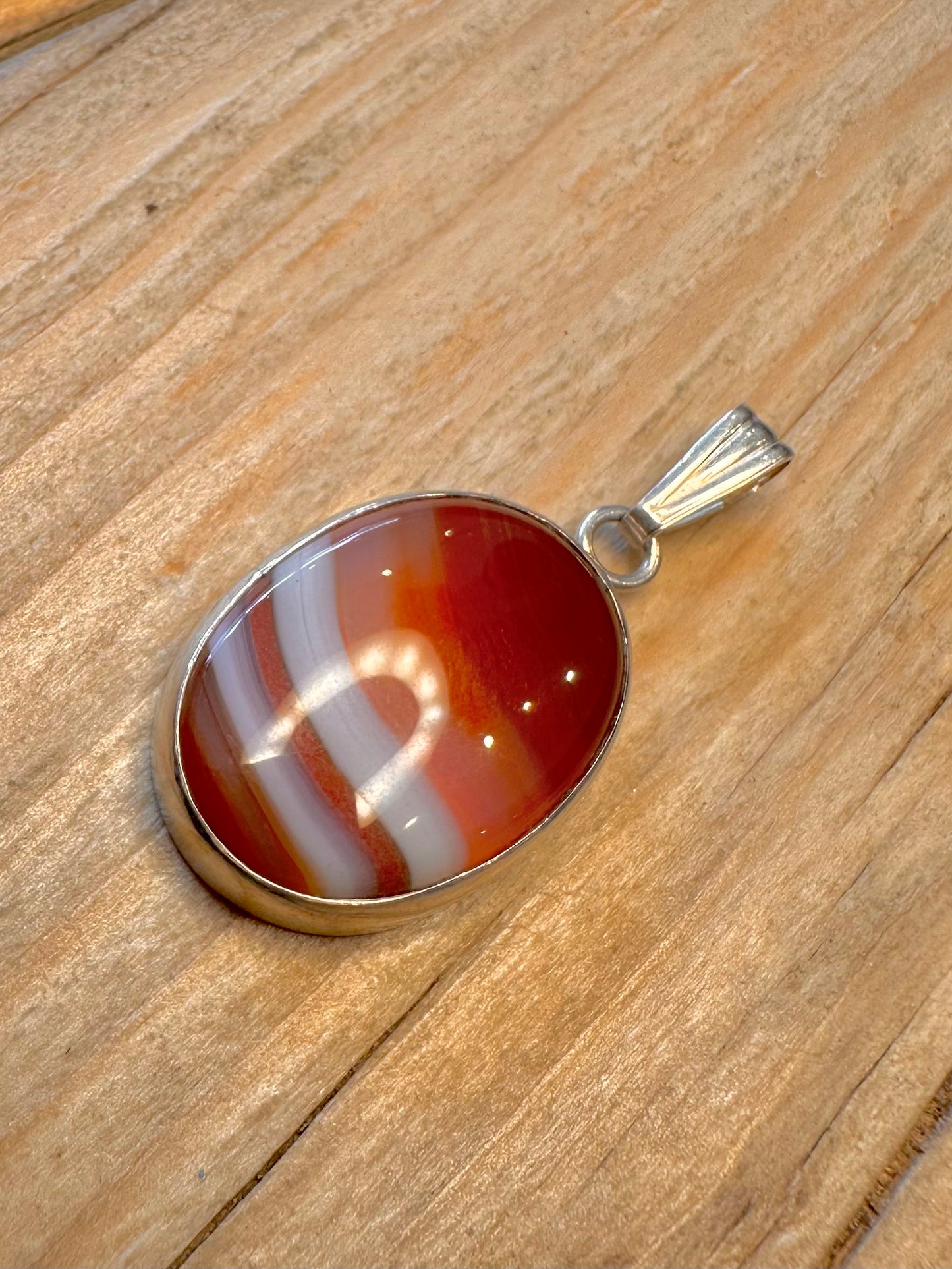 Vintage Banded Agate 925 Sterling Silver Pendant