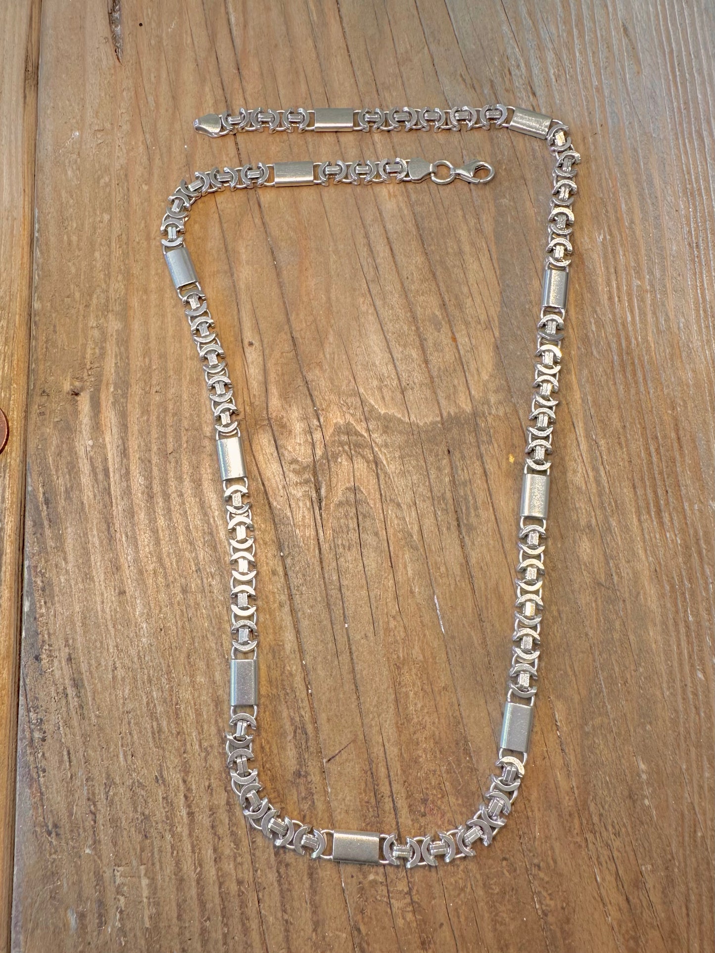 Byzantine and Bar Link 925 Sterling Silver 24 inch Necklace