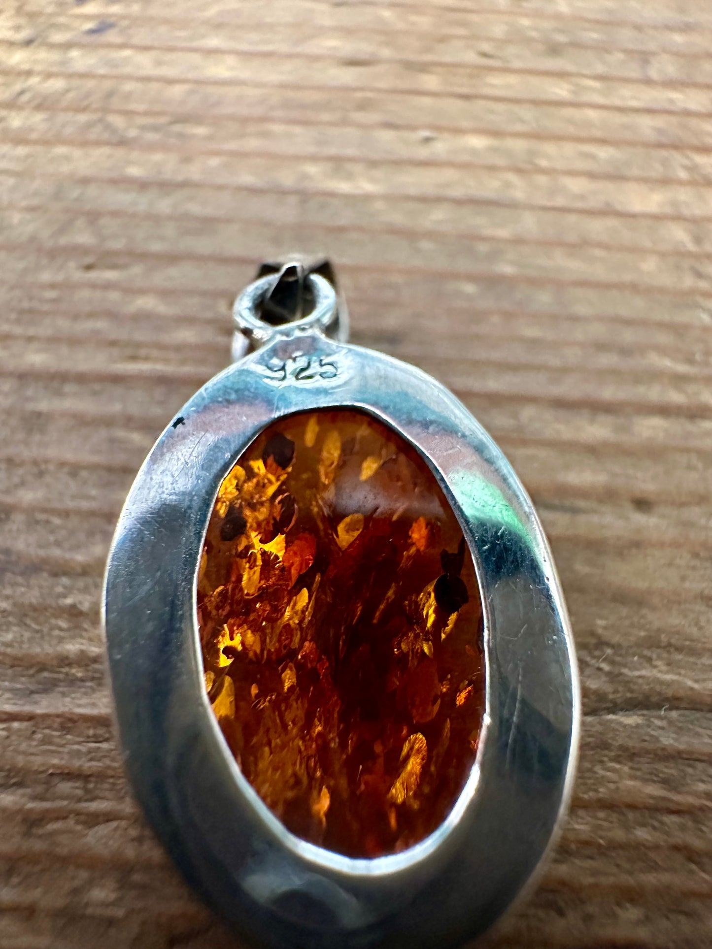 Vintage Amber Oval 925 Silver Pendant