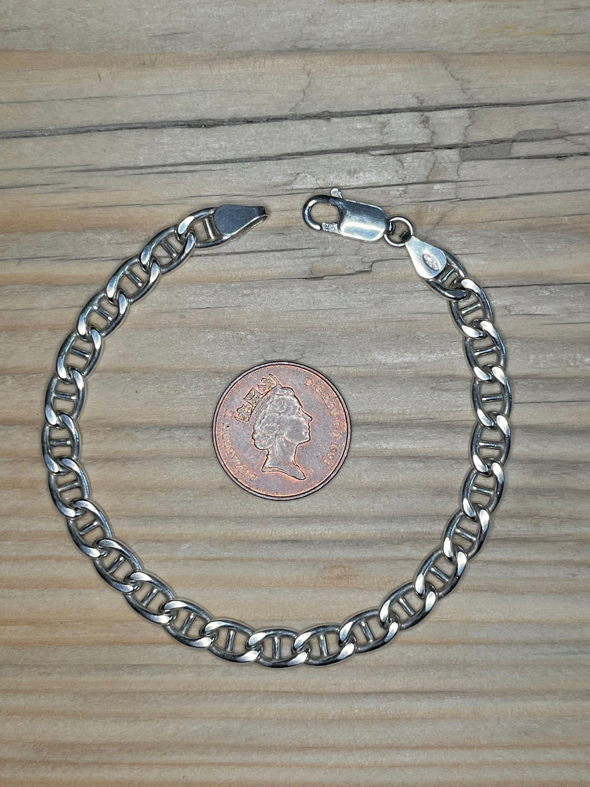 Flat Anchor Marine Link 925 Sterling Silver 7.5 inch Bracelet