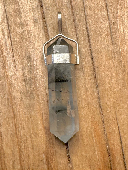 Vintage Rutilated Quarts Pillar 925 Sterling Silver Pendant