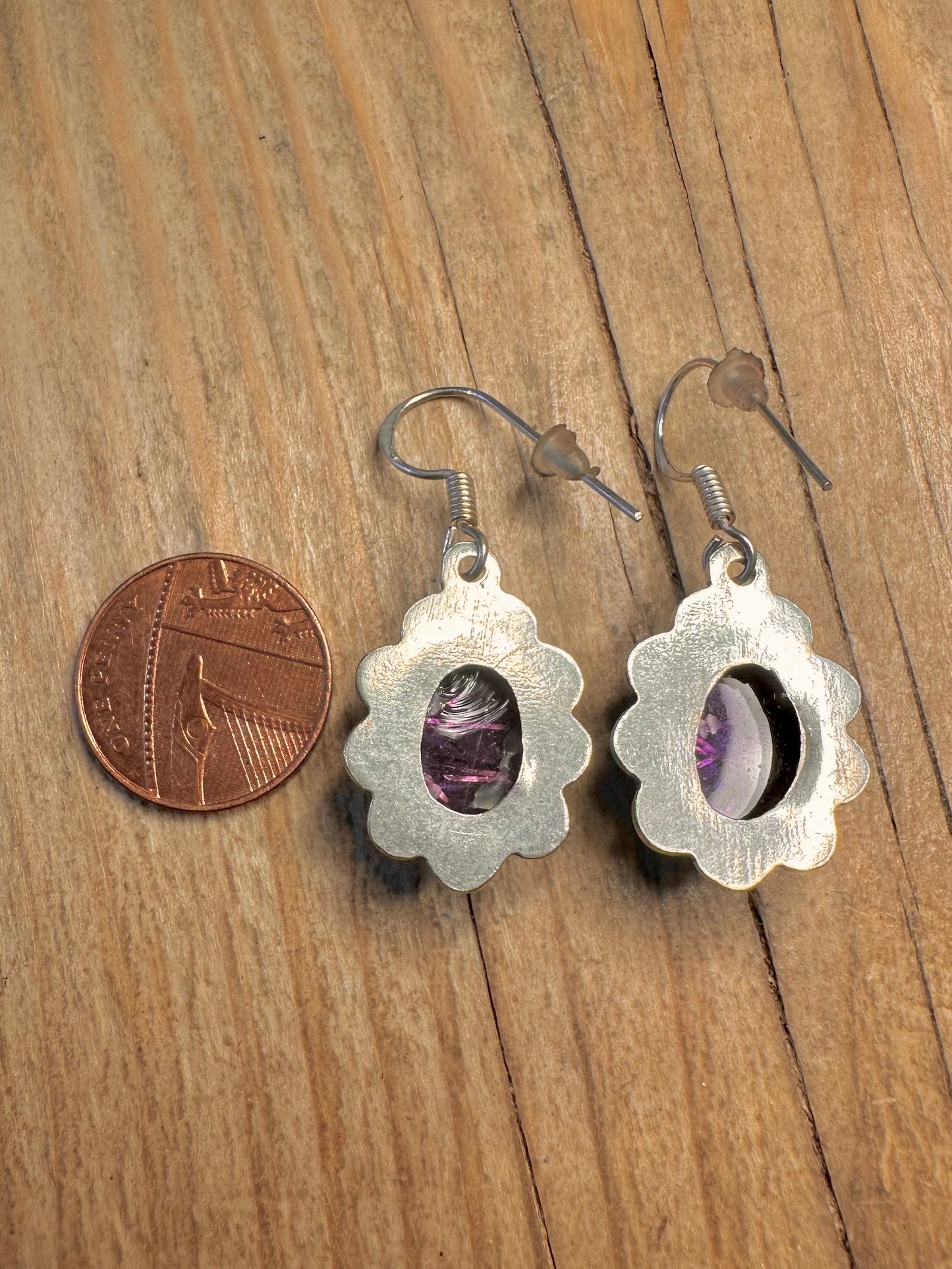 Vintage Purple and Gold Oval 925 Sterling Silver Earrings