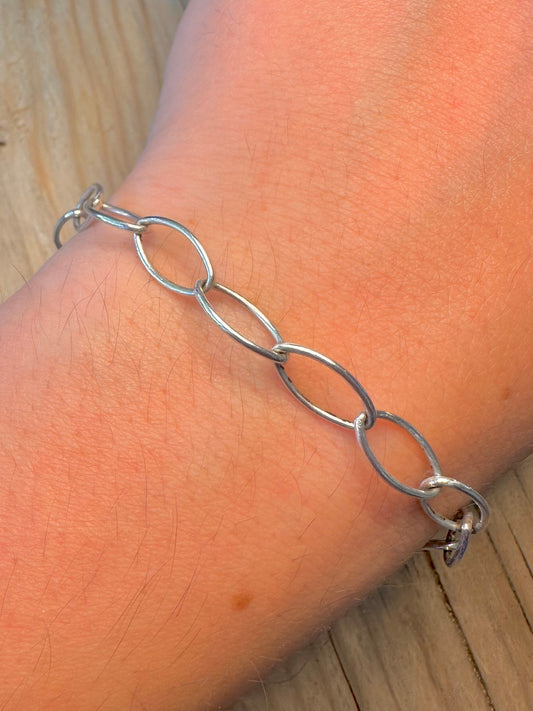 Abstract Oval Link 925 Silver 7.8 inch Bracelet