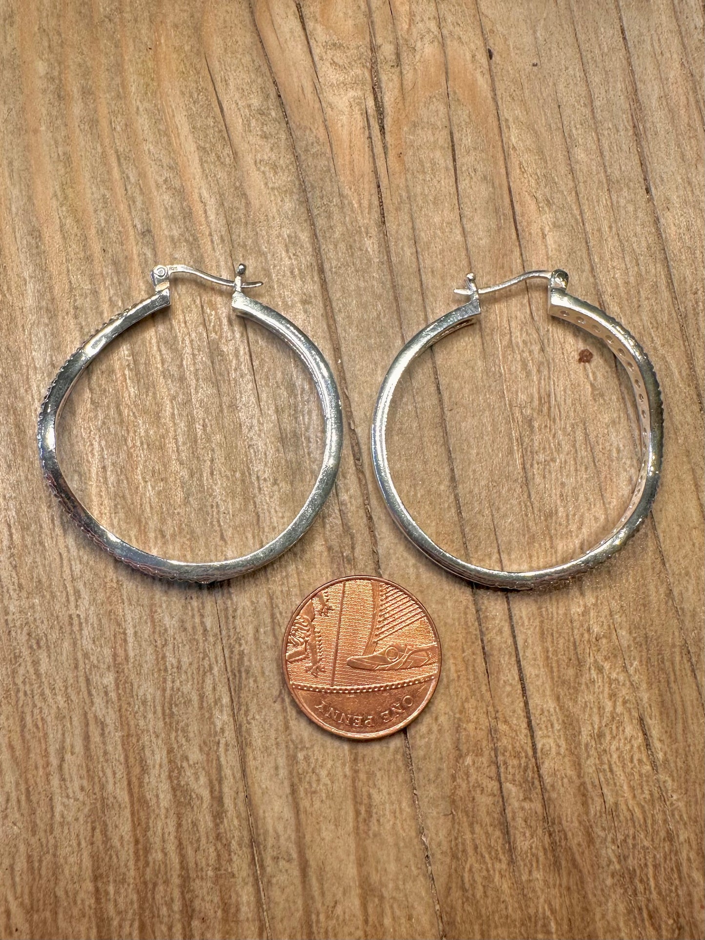 Modern Wavy CZ Stone 925 Sterling Silver Hoop Earrings