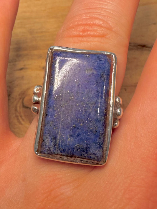 Vintage 1991 Rectangle Lapis 925 Silver Size S Ring