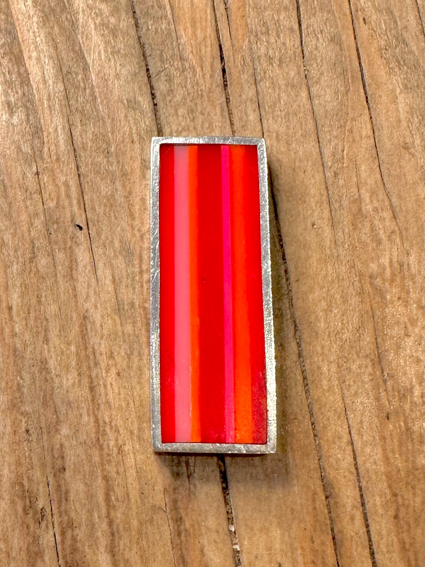 Modernist Red Striped Glass 925 Sterling Silver Pendant