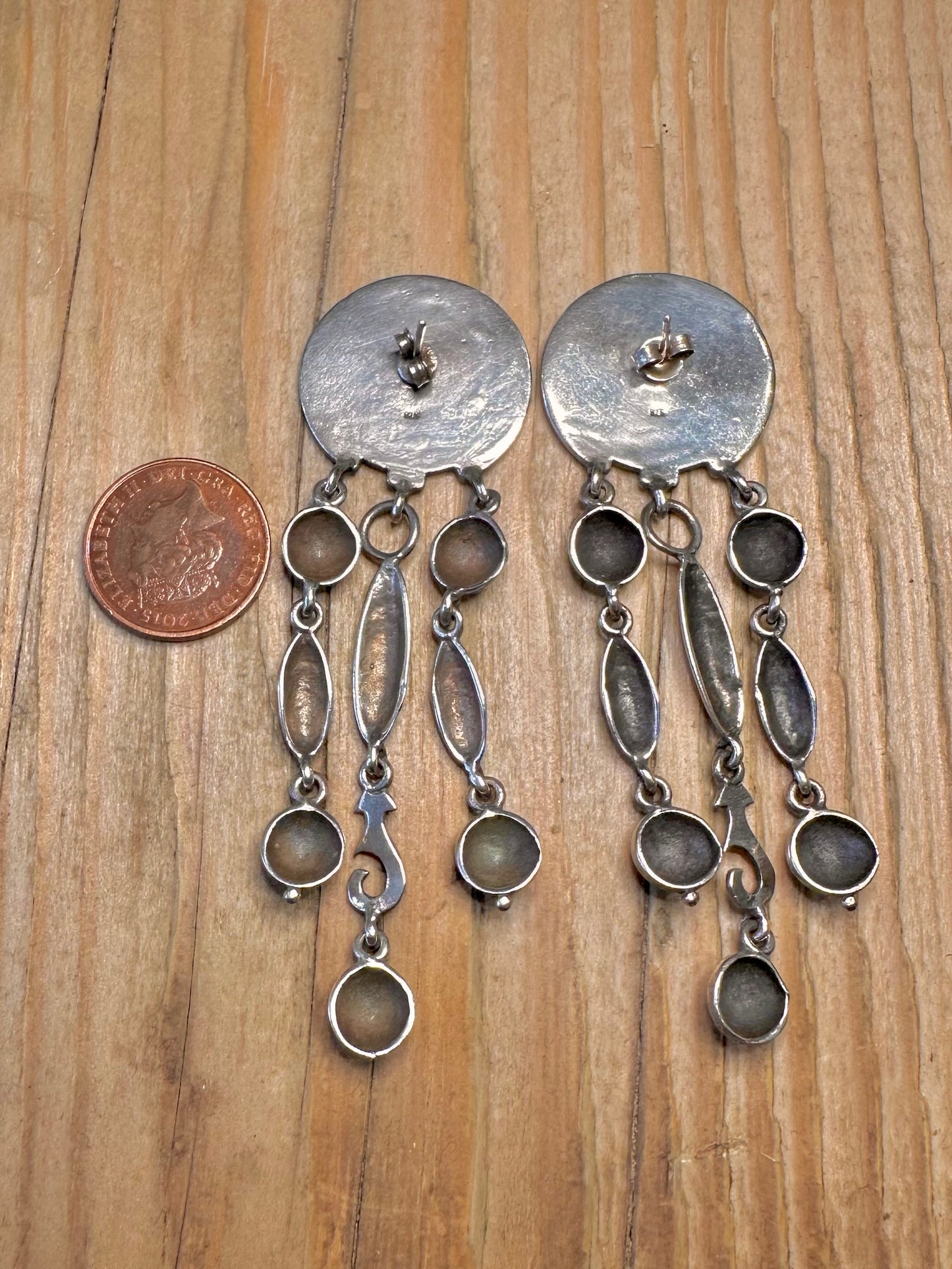 Vintage Spiral Circle Dangle 925 Sterling Silver Earrings