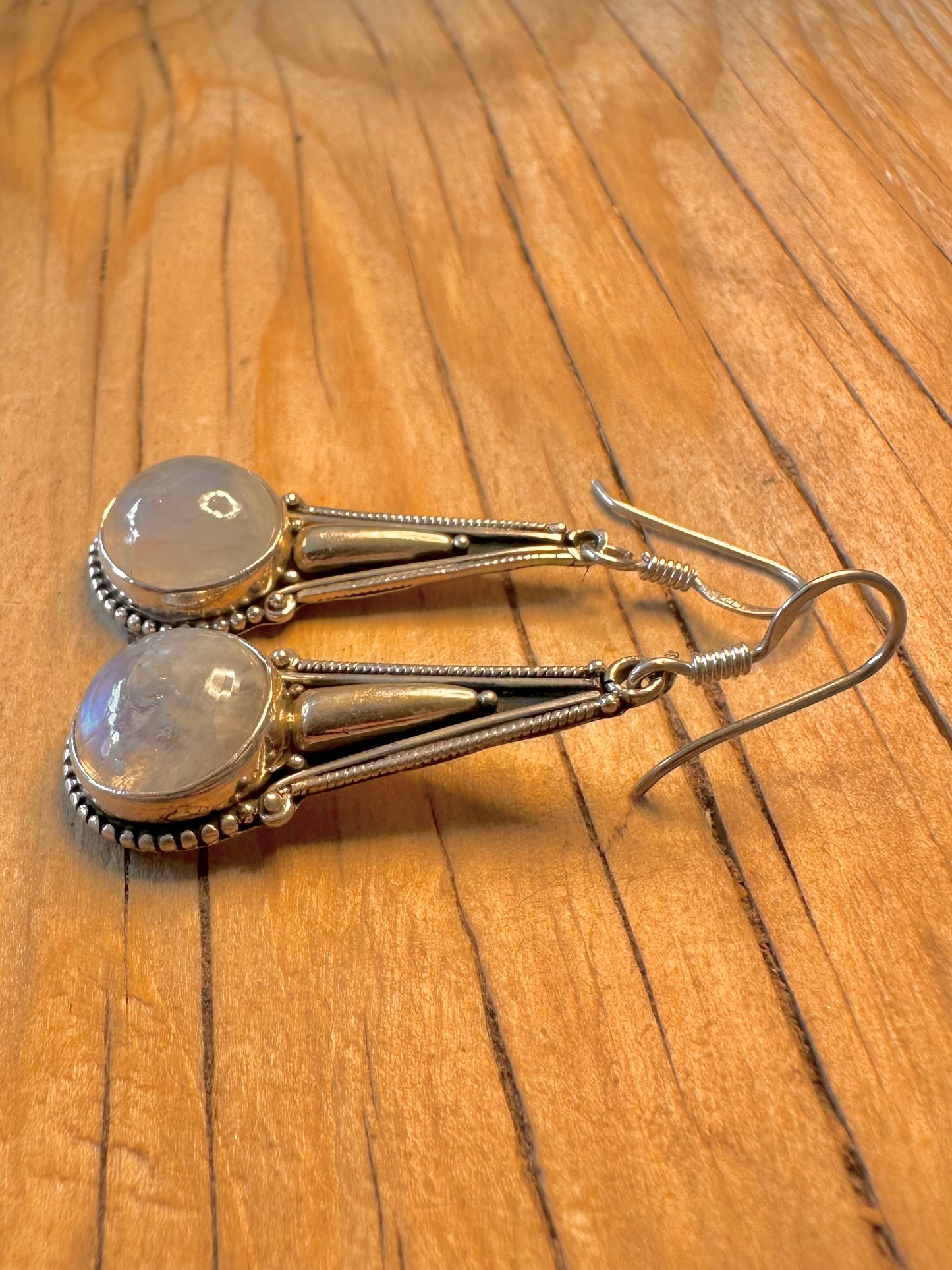 Vintage Moonstone Boho Dangle 925 Silver Earrings