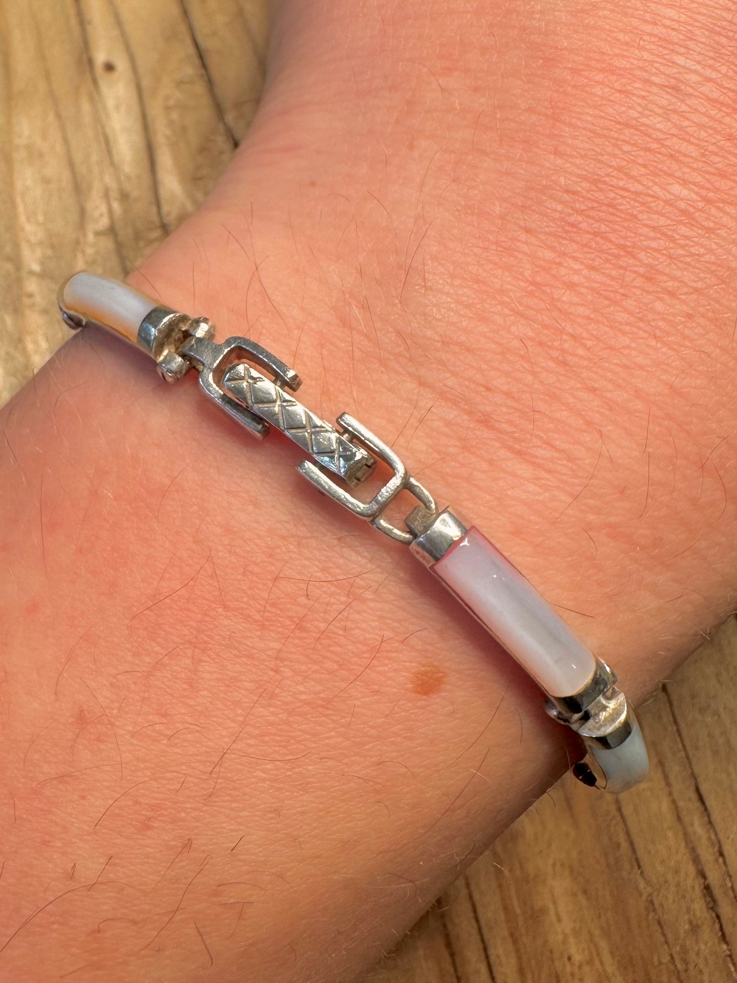 Modernist Coloured Mother of Pearl 925 Sterling Silver 7.2 inch Bracelet